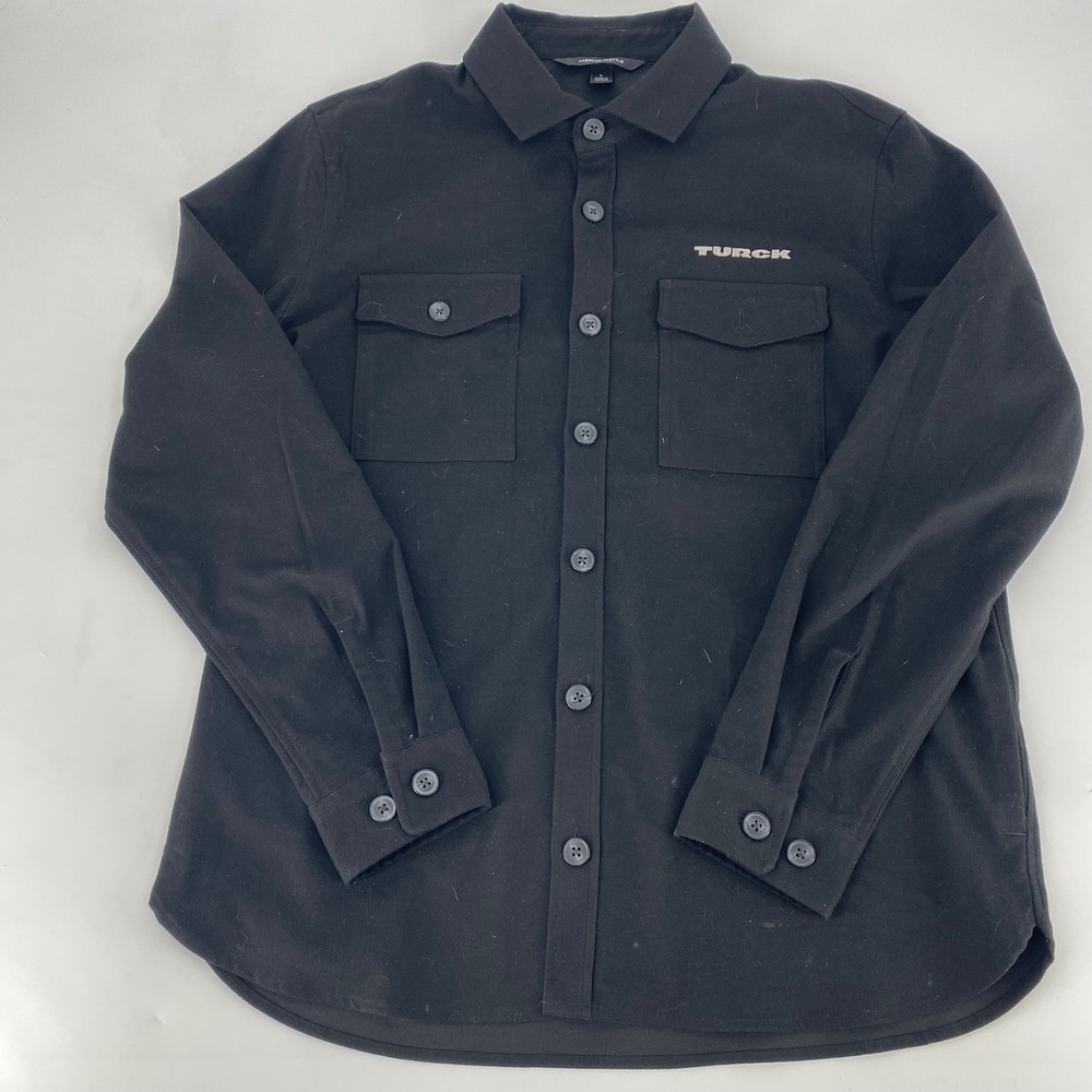 Mercer + Mettle Mens Black Long Sleeve Button Down Shirt Turck Logo Size L